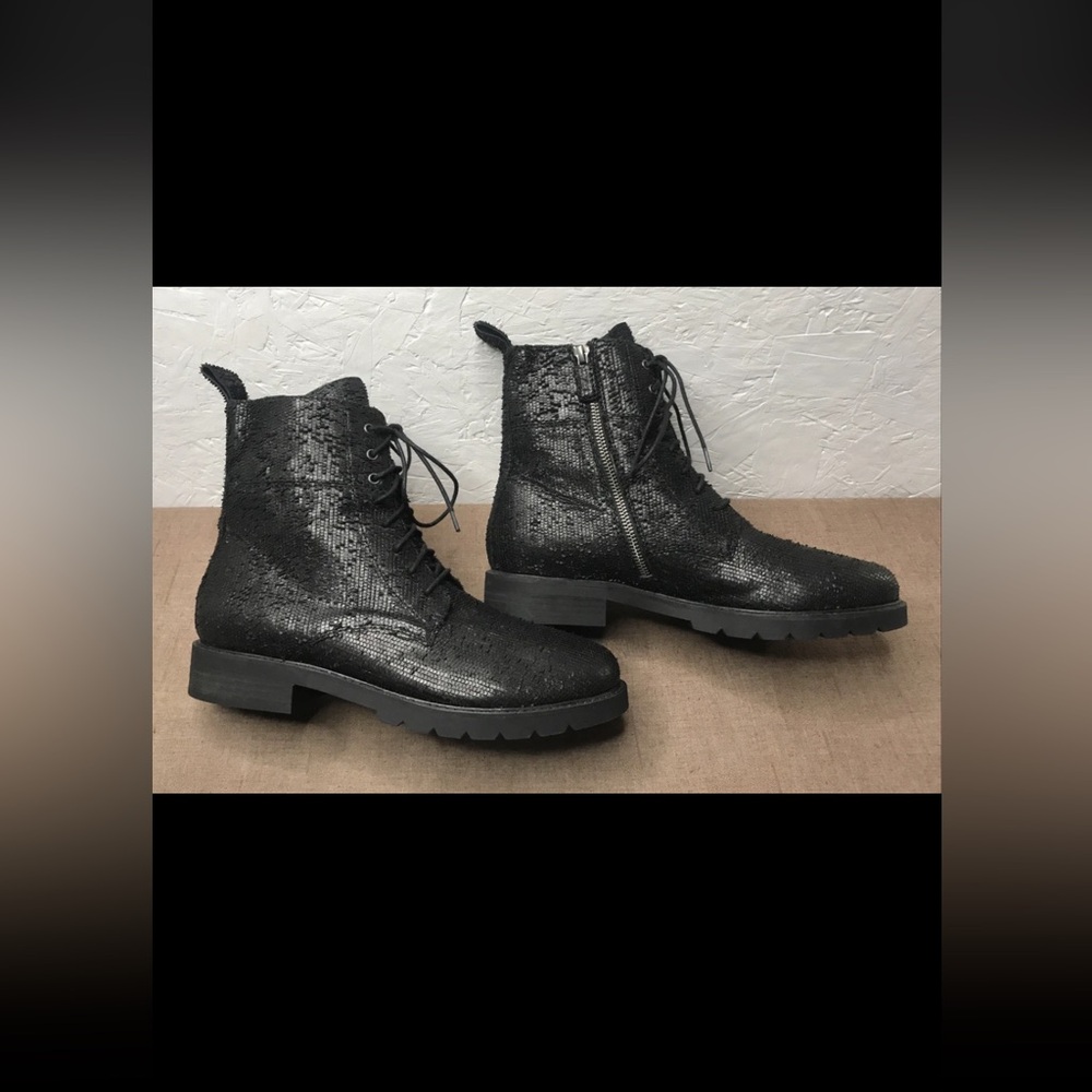 Eileen Fisher Ripley Women's Combat Boots Black Leather Side Zip Size 10